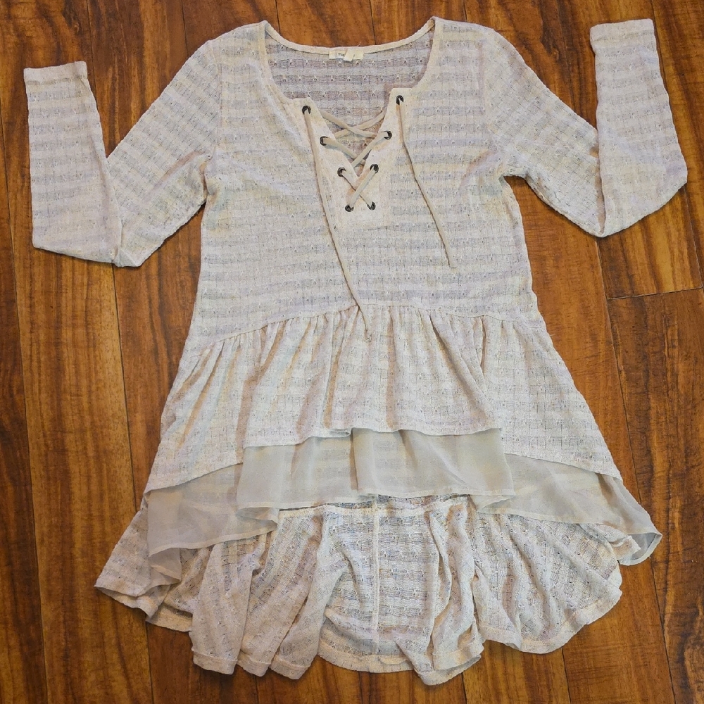 Maurices Light Cream Lace-Up Layered Hi Low Top